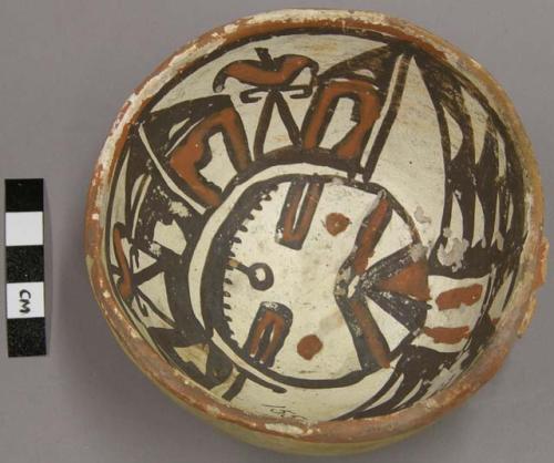 Ladle, polacca polychrome style c. int: kachina & clown design; ext: slipped, no