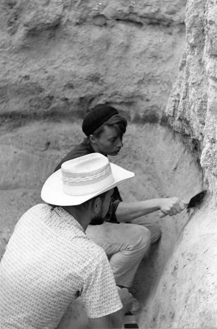 Cynthia Irwin-Williams discusses locality one stratigraphy with Roger Rose, 1963