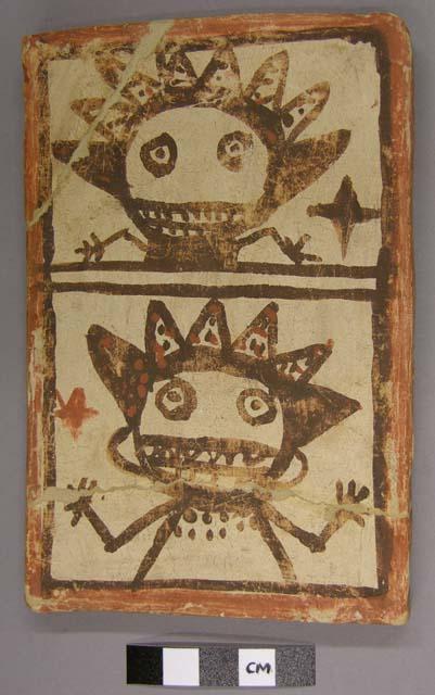 Tile, Polacca polychrome style d. kachina & clown design; Katsina name: Tca-be-yo