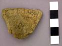 Ceramic figurine whistle? fragment, headdress and head of human, buff
