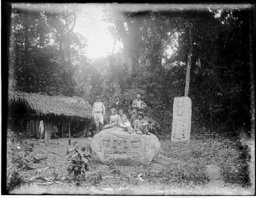 Zoomorph B, with people seated on top; GB Gordon Camp in background, 1901