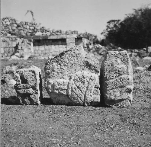 5C15. Sculptured stones found at position 19 on sketch map SW portion of plaza