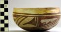 Bowl, polacca polychrome style c. int: splatter design; ext: linear design. 6.8