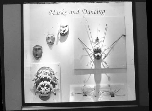 Exhibit case containing masks