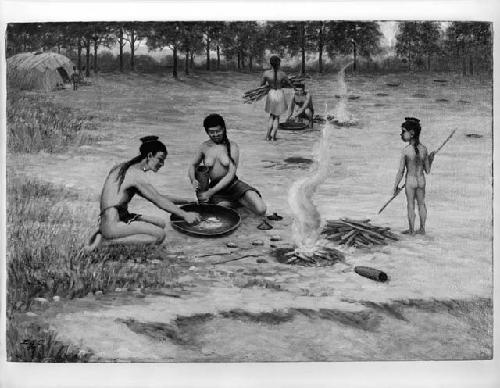 Illinois Indians preparing salt, painting by E.G. Cassidy