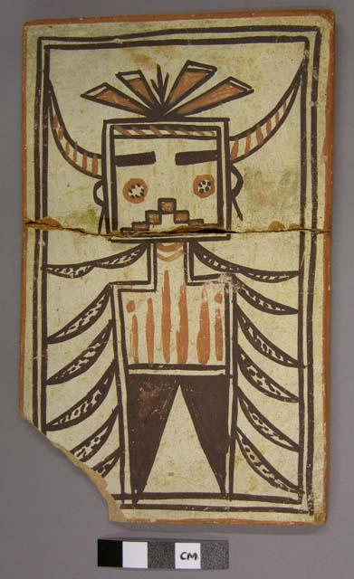 Tile, polacca polychrome style d. kachina & clown design. 18.5 x 11.7 cm.