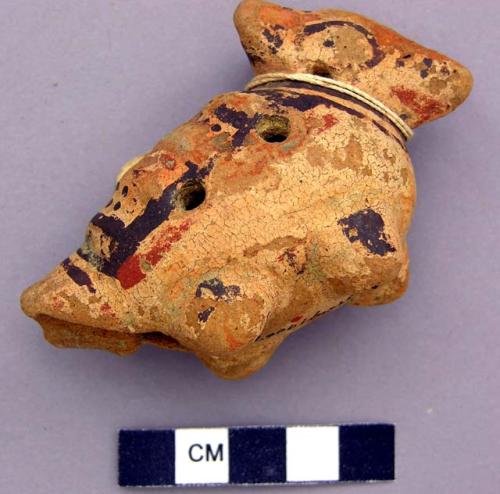 Polychrome pottery animal effigy whistle