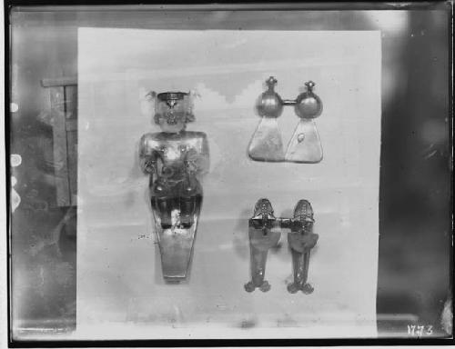 Golden human effigy, bird and fish shaped objects from collection of Mr.Gaylord