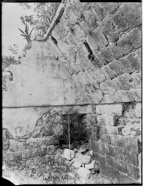 Fragment of mural painting on inner wall of ruined chamber