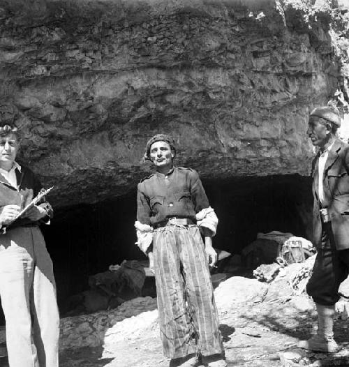 Dennis Batten and two Kurds outside cave on Jebel Baradost near Rowandiz