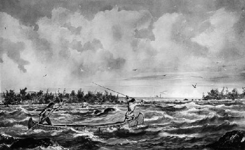 Watercolor, catching white fish at Sault Ste. Marie, 1869, by William Armstrong