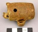 Pottery cylindrical whistle - animal head on one end