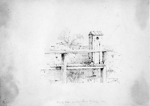 Pencil sketch "Sentry Box Inside Fort Snelling" by Seth Eastman