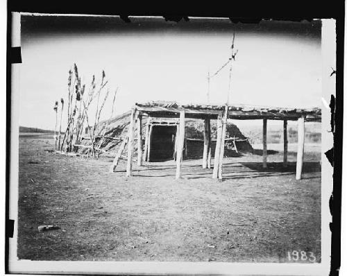 Earth Lodge Number 1, Entry Drying Frame, Notched Ladder and Sacrificial Poles