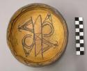 Bowl, polacca polychrome style c. int: zuni rain bird design; ext: slipped, no d