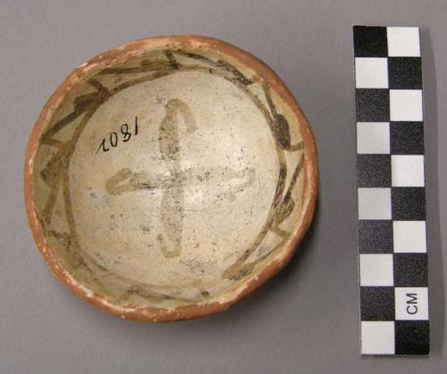 Bowl, polacca polychrome style c. int: curvilinear design; ext: slipped, no desi