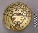 Bowl, polacca polychrome style c. int: kachina design; ext: slipped, no design.