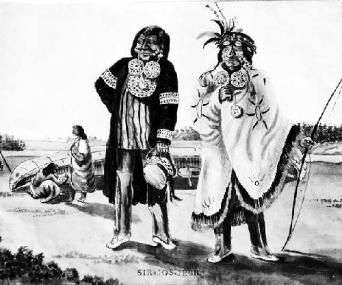 Photo of watercolor, "Two Ottawa Chiefs, Vicinity of Lake Huron" by Joshua Jebb