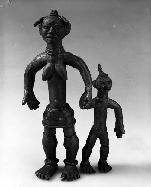 Cast brass figure of mother and child