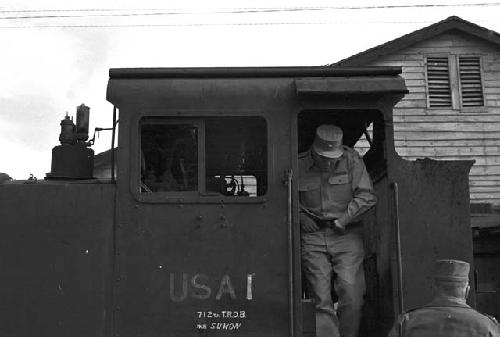 Soldier exiting head of train