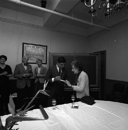 Tatiana Proskouriakoff receiving an award, November 1984, in the Bowditch room