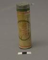 Box, metal, cylindrical w/ lid, contained dried leaves (04-45-50/64225)