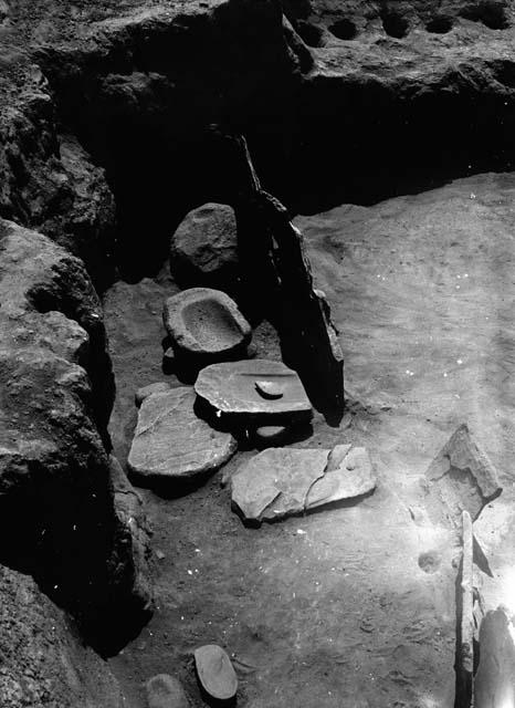 Red Hill site, structure 203, metates in southeast