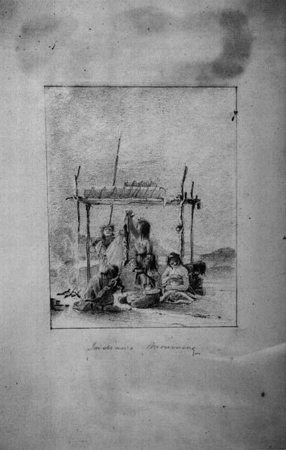 Pencil sketch "Indians Mourning" by Seth Eastman