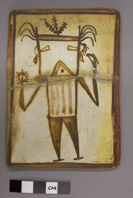 Tile, Polacca polychrome style d. kachina & clown design; Katsina name: Daucaubu