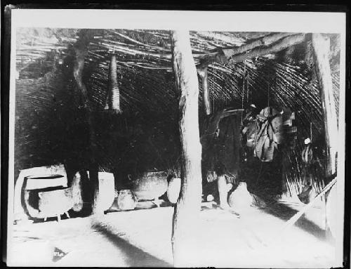 Inside Zulu hut with baskets