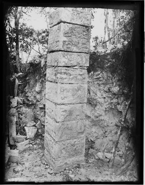 Sculptured and painted column from Mound of Painted Columns