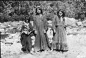 Man, woman, and child on bank of river