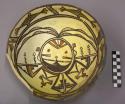 Bowl, polacca polychrome style c. int: kachina design; ext: slipped, no design.