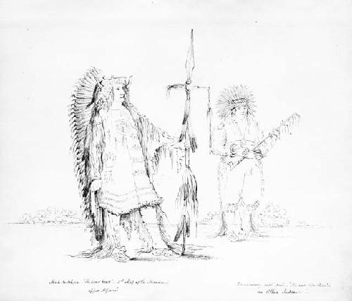 Drawing "Mah-to-toh-pa, Mandan chief" and "Raw-no-way-who-krah, an Ottoe Indian"