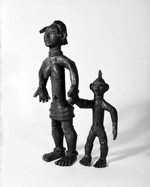 Cast brass figure of mother and child