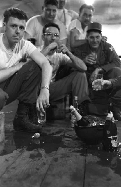 Portrait of soldiers drinking together