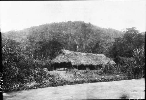 View of house built along river