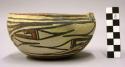 Bowl, polacca polychrome style c. int: splatter design; ext: linear design. 7.4