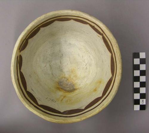 Bowl, polacca polychrome style c. int: curvilinear design; ext: slipped, no desi