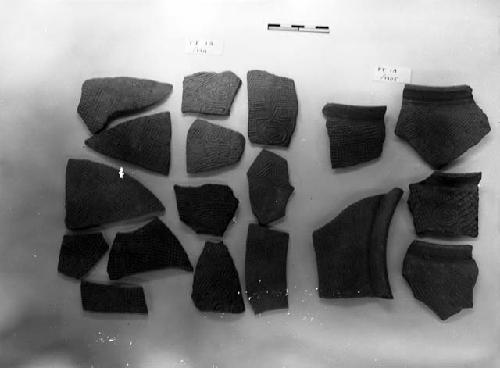 13 sherds of red ware, 5 sherd of red-grey ware