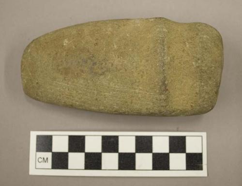 Ground stone, grooved axe with flat end