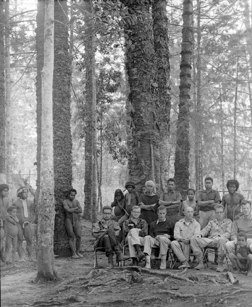 Group portrait; whole expedition staff; sitting in Homoak: Robert Gardner, Jan B