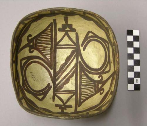 Bowl, polacca polychrome style c. int: zuni rain bird design; ext: slipped, no d