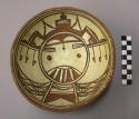 Bowl, polacca polychrome style c. int: kachina design; ext: slipped, no design.