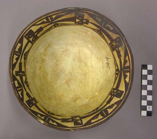 Bowl, polacca polychrome style c. int: linear design; ext: slipped, no design. 1