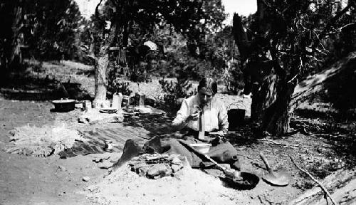 Madelaine Kidder in front of tent