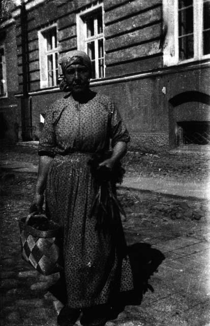 Woman with kerchief on head