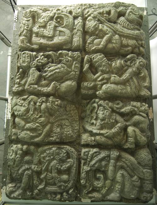 Cast of north back side of Stela D, upper full-fig glyphs