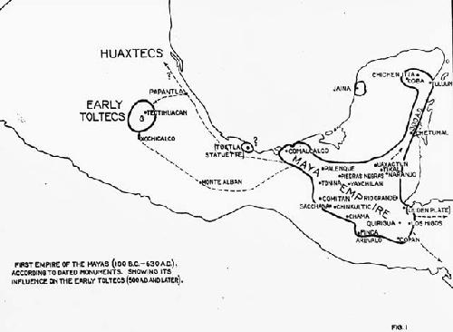 Map of the first empire of the Mayas