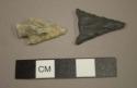 Chipped stone, projectile points, one stemmed and one blade fragment